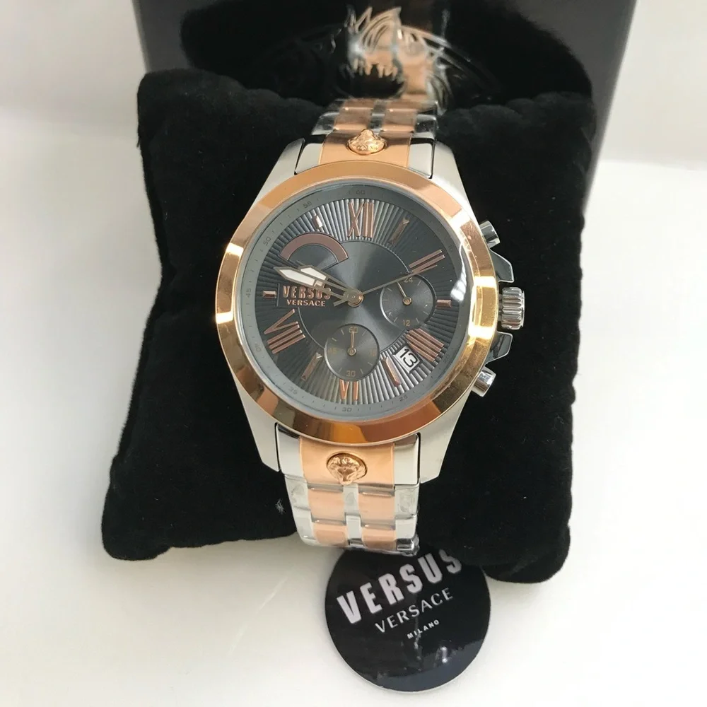 Ship same day- Authentic VERSUS Versace Men's Gray Dial Stainless Steel Bracelet